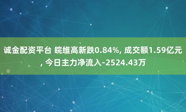 诚金配资平台 皖维高新跌0.84%, 成交额1.59亿元, 今日主力净流入-2524.43万